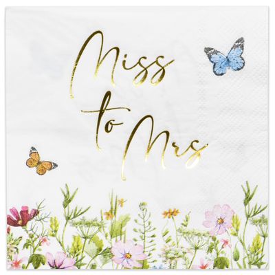 100 Pcs Floral Bridal Shower Cocktail Beverage Napkins Wildflower Gold Foil Miss to Mrs. Disposable Paper Dessert Napkin Wedding Party Supplies Decor