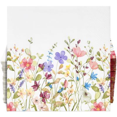 100 Pcs Vintage Wildflower Cocktail Beverage Napkins Wild Flowers Disposable Paper Dessert Napkin for Spring Summer Birthday Party Supplies Decor