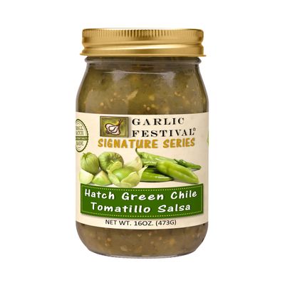 Garlic Festival Foods Hatch Green Chile & Tomatillo Salsa Net Wt.16oz.