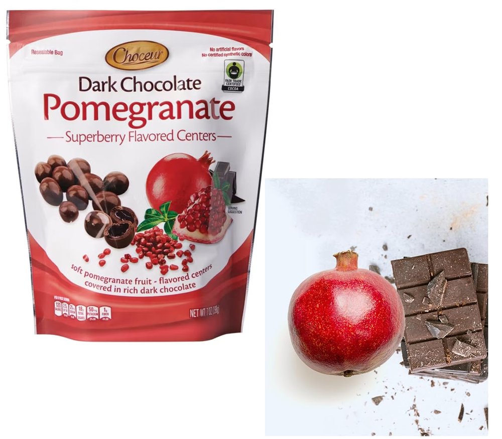 Superberry Pomegranate Dark Chocolate Bonbons Fair Trade Certified Premium Dark Chocolate Treats with Soft Pomegranate Center, No Artificial Colors or Flavors Delicious and Energizing Gourmet Candy for a Perfect Daily Indulgence, 7oz. resealable