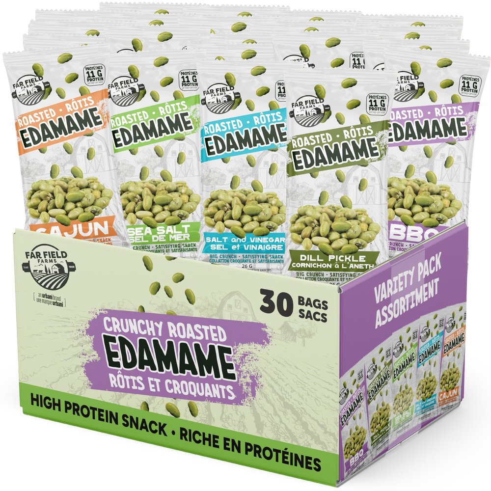 Far Field Crunchy Edamame Beans, Variety Pack, Low Calorie, Healthy Snack for Kids & Adults, 11 g of Protein per Bag, Vegan, Low Carb, 0.9 oz - 30 Single Serve Snacks