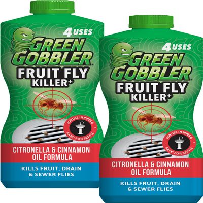Green Gobbler Fruit Fly Killer+ - Kills Fruit Flies, Drain Flies & Sewer Flies, Gel Treatment for Use in Sinks & Pipes - Safe for Septic Systems, 32oz - Up to 8 USES (2 Pack)