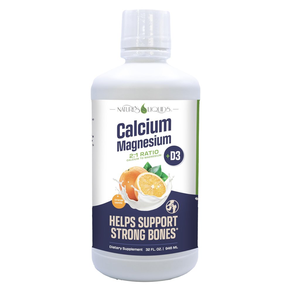 Nature's Liquids - Calcium Magnesium Supplement Liquid (2:1 Ratio) - with D3, Boron, Manganese for Optimal Absorption - for Strong Bones and Teeth - Orange Vanilla Flavor - (32oz - 32 Servings)