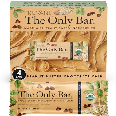 Truvani Plant Based Snack Bars | Peanut Butter Chocolate Chip 4 Pack | 8g Protein | USDA Organic and Vegan | The Only Bar | Dairy, Soy, and Gluten Free | Individually Wrapped