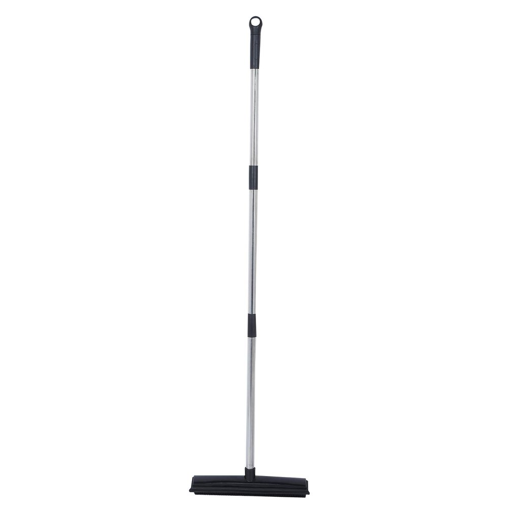 Pet Hair Remover, Rubber Broom Long Handle Floor Brush Mulitfunctional Carpet Rake Pet Hair Broom Carpet Squeegee with Telescoping Handle for Indoor Cleaning (Black)