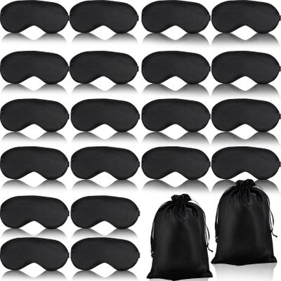 Dyrfolm 20 Pieces Silk Sleep Mask,Silk Eye Masks for Sleeping,Eye Mask with Adjustable Strap,Soft Sleeping Mask Eye Cover,Comfortable Blindfold Eyeshade for Women Men Sleeping Travel Nap(Black)