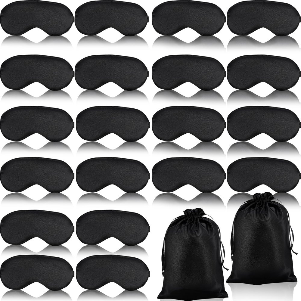 Dyrfolm 20 Pieces Silk Sleep Mask,Silk Eye Masks for Sleeping,Eye Mask with Adjustable Strap,Soft Sleeping Mask Eye Cover,Comfortable Blindfold Eyeshade for Women Men Sleeping Travel Nap(Black)
