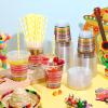 Jingmore 100 Pack 12 oz Fiesta Plastic Cups with Lids and Paper Straw Mexican Cup Clear Disposable Margarita Glasses Cinco De Mayo Party Decorations for Taco Hispanic Heritage Birthday Party Supplies view 4
