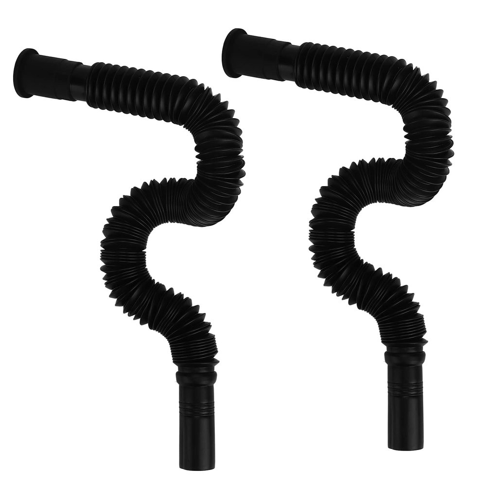 2pcs Basin Drain Pipe, Flexible Pvc Black Stretchable Wash Basin Sink Drain Hose Gutter Extension For Universal Kitchen Bathroom Black