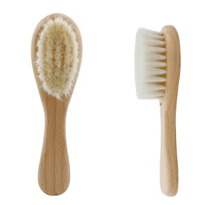 2-pcs Natural Goat Hair Baby Hair Brush - Hypoallergenic & Soft Wooden Handle for Delicate Scalp Massage & Relaxation - Perfect for Newborns & Toddlers
