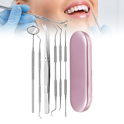6 PCS Dental Tools, Professional Teeth Cleaning Oral Care Hygiene Kit, Stainless Steel Teeth Cleaning Remover Tools Set Dental Hygiene Tools Kit with Storage Box for Dentist, Personal, Pet (6 PCS-#2)