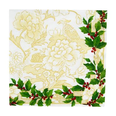 Caspari Holly Ceramic Ivory & Gold Luncheon Napkins - 20 Per Package, 2 Packs