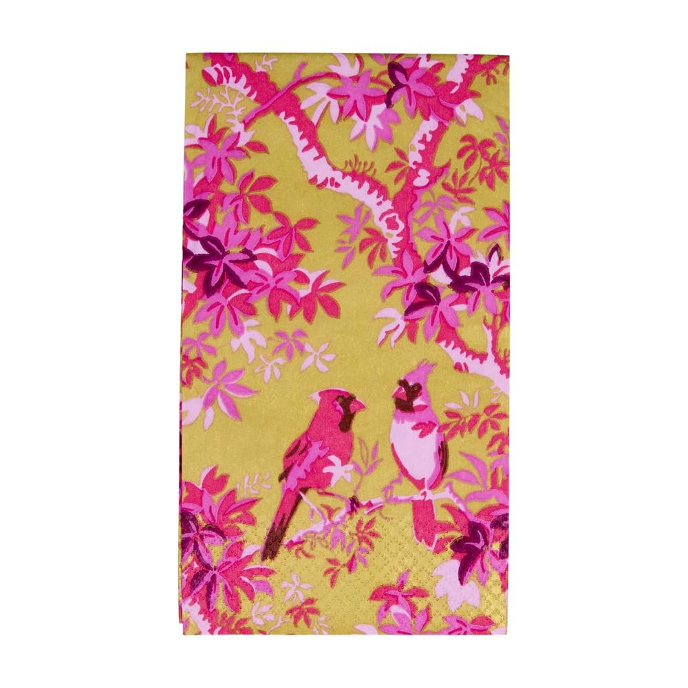 Caspari Scenic Songbirds Rose & Gold Guest Towel Napkins - 15 Per Package, 4 Packs