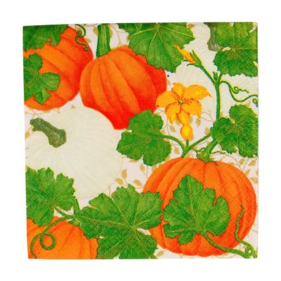 Caspari Pumpkin Chintz White Cocktail Napkins - 20 Per Package, 4 Packs