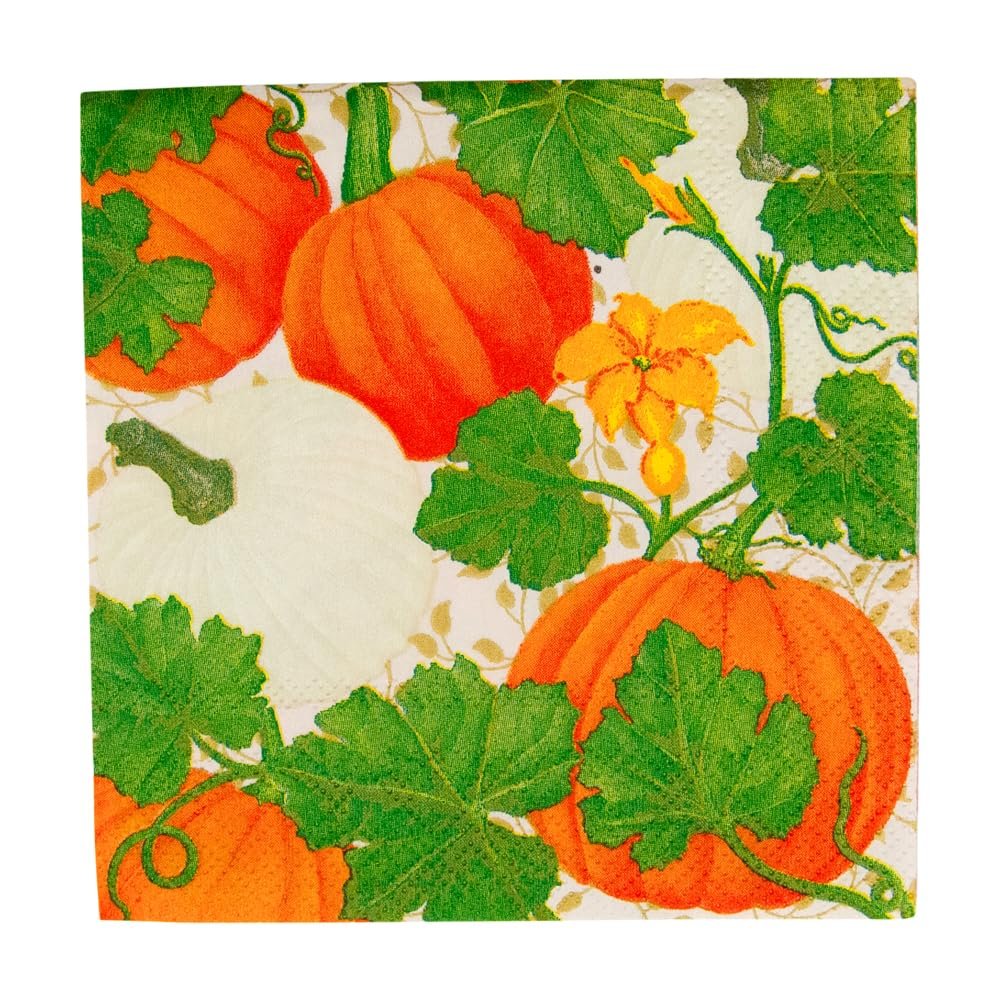 Caspari Pumpkin Chintz White Cocktail Napkins - 20 Per Package, 4 Packs
