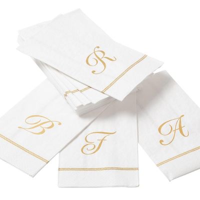 Caspari Hemstitch Script Single Initial Paper Guest Towel Napkins - 15 Per Package, 2 Packs