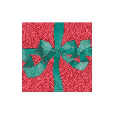 Caspari Tied With A Bow Red & Spruce Boxed Cocktail Napkins - 40 Per Box, 2 Boxes