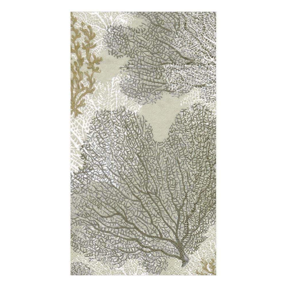 Caspari Sea Fans Paper Guest Towel Napkins in Taupe - 15 Per Package, 4 Packs