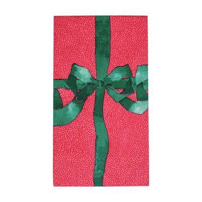 Caspari Tied With A Bow Red & Spruce Guest Towel Napkins - 15 Per Package, 4 Packs