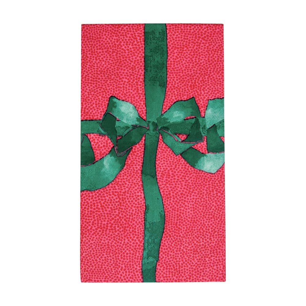 Caspari Tied With A Bow Red & Spruce Guest Towel Napkins - 15 Per Package, 4 Packs
