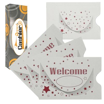 1000 Cashier Depot - Welcome Key Card Sleeves, Red & Black Print, 24 lb Paper, 2-3/8 x 3-1/2 Inches, 500 Count, for Hotels Access & Membership Cards, 1000 Count