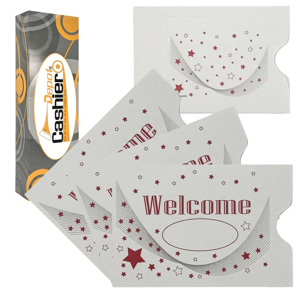 1000 Cashier Depot - Welcome Key Card Sleeves, Red & Black Print, 24 lb Paper, 2-3/8 x 3-1/2 Inches, 500 Count, for Hotels Access & Membership Cards, 1000 Count