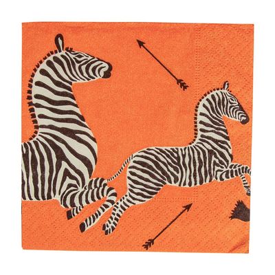 Caspari Zebras Orange Cocktail Napkins - 20 Per Package, 2 Packs