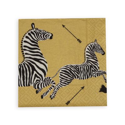 Caspari Zebras Paper Cocktail Napkins in Gold - 20 Per Package, 2 Packs