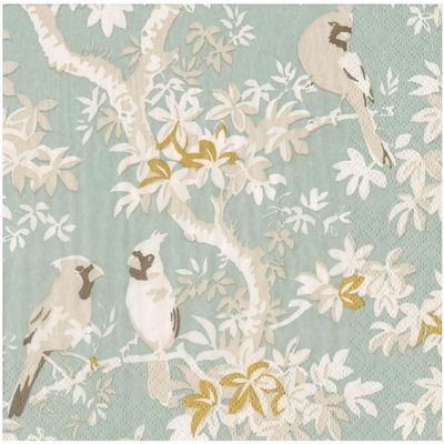 Caspari Scenic Songbirds Celadon Dinner Napkins - 20 Per Package, 4 Packs