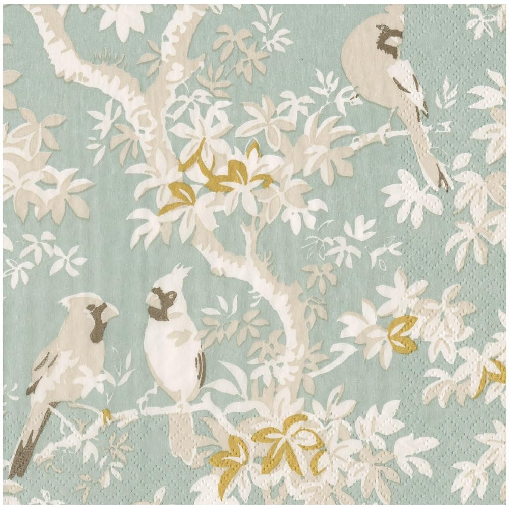 Caspari Scenic Songbirds Celadon Dinner Napkins - 20 Per Package, 4 Packs