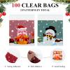 Artby7 100Pcs Christmas Cellophane Treat Bags, 4x4 inches Xmas Cello Candy Bags Christmas Party Favor Bags for Snack Cookies view 2