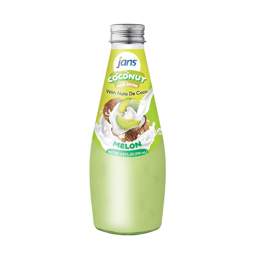JANS - COCONUT MILK DRINK (with NATA DE COCO) MELON 9.8 OZ (Pack of 6, Melon)