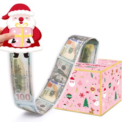 Meiidoshine Christmas Money Box for Cash Gift Pull, Surprise Money Holder for Kids Adults with 50Pcs Transparent Bags - Fun Ways to Give Cash As A Gift for Your Loved Ones