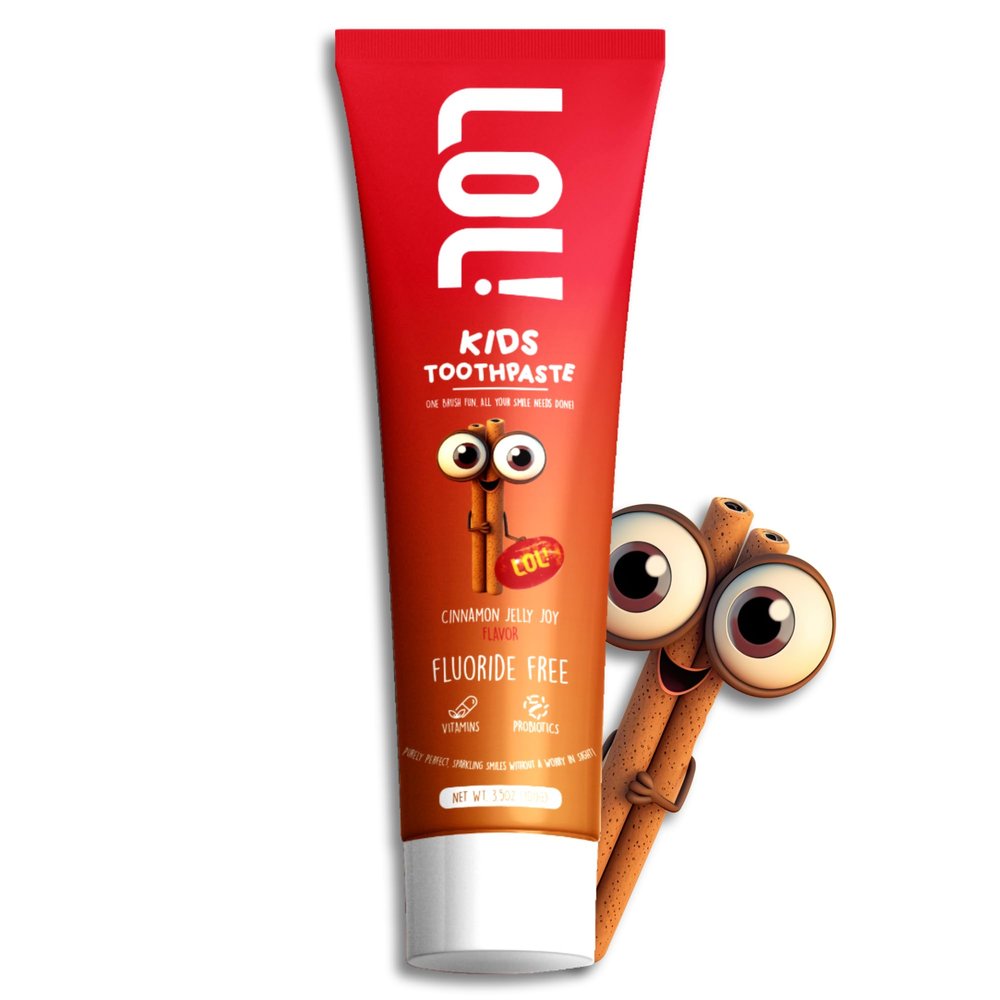 LOL Toddler Toothpaste, Nano Hydroxyapatite Toothpaste, Probiotics, Vitamins, Xylitol Tooth Paste Kids | Remineralizing | Natural | Plant-Based Foam | Pasta De Dientes para Nios (Cinnamon)