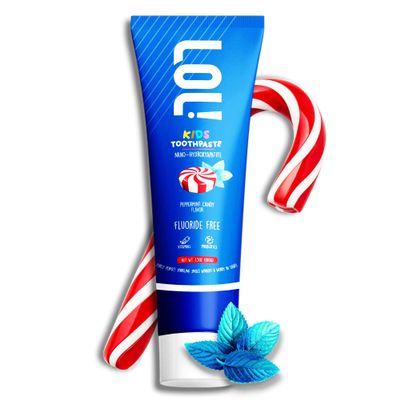 LOL Kid Toothpaste Fluoride Free, Nano Hydroxyapatite Toothpaste Kids, Probiotics & Xylitol Tooth Paste Kids | Remineralizing | Natural | Plant-Based Foam | Pasta De Dientes para Nios (Peppermint)