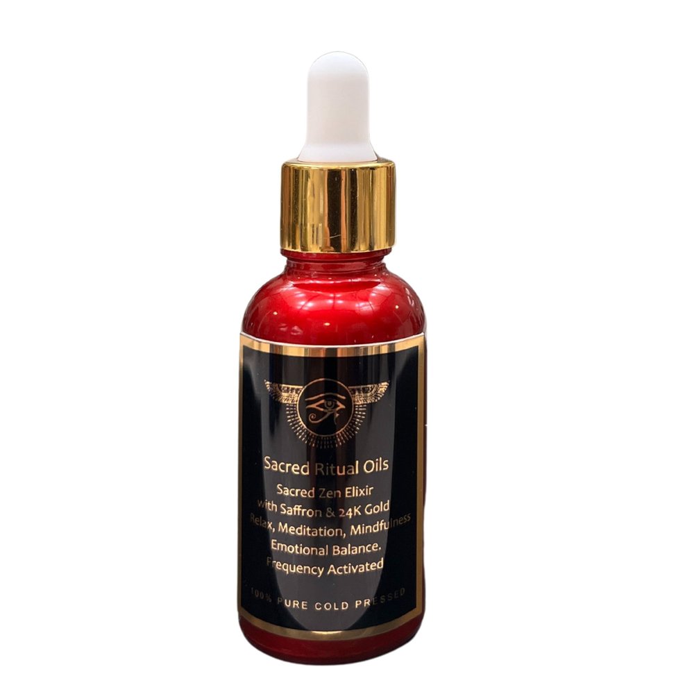 30ML Sacred Ritual Oils Sacred Zen Elixir with Saffron & 24K Gold, Relaxation, Meditation, Mindfulness, Emotional Balance, Frequency Activated & Monatomic Plasma Gold