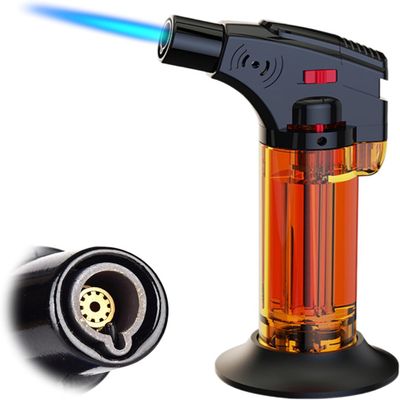 Butane Torch Lighter, Butane Lighter Refillable, Torch Lighter with Safety Lock and Adjustable Flame, Baking, Gun Torch Lighter for Cooking Food, BBQ, Lighter Torch No Gas Included (Orange)