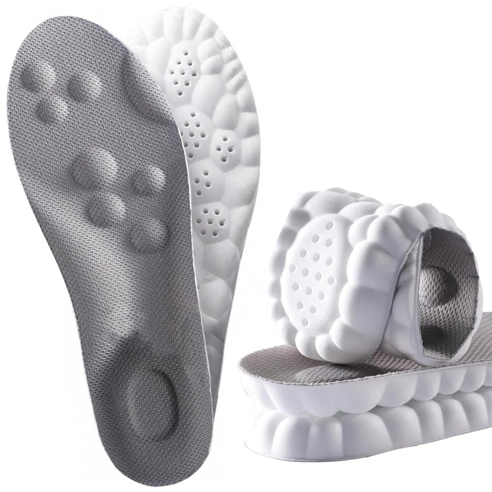 2 Pairs 4D Cloud Insoles for Men,4D Cloud Technology Insole Super Soft,4D Sports Memory Foam Insoles,Elastic Strong Arch Shock-Absorbing Insole for Men Women (Gray, 45-46)