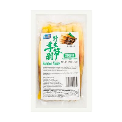 Pickled Pepper Crispy Bamboo Shoots,400g/pack,Hand Peeled Fresh Mountain Pepper Bamboo Shoots,Pickled Bamboo Shoots, Vegetable Snacks, Pickled Vegetables,spicy Strips (Soaked pepper bamboo shoots,400g)