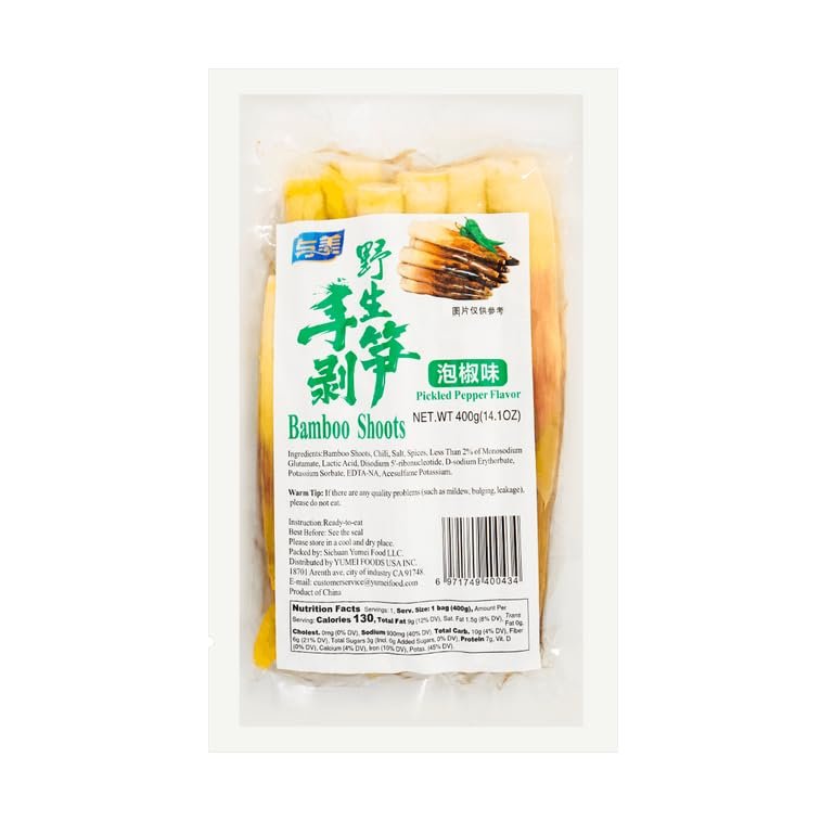 Pickled Pepper Crispy Bamboo Shoots,400g/pack,Hand Peeled Fresh Mountain Pepper Bamboo Shoots,Pickled Bamboo Shoots, Vegetable Snacks, Pickled Vegetables,spicy Strips (Soaked pepper bamboo shoots,400g)