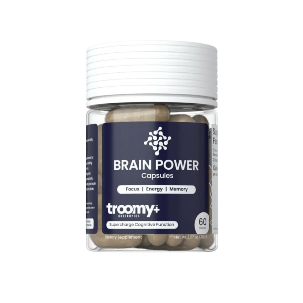 Troomy Brain Power Supplement - Daily Wellness Supplement with Citicoline, Lions Mane, and Cordyceps - Plant-Based Formula for Routine Support, Everyday Balance, and General Wellness - 60 Capsules