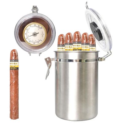 Heysong Stainless Steel Cigar Humidor Moisturizing Jar with Humidifier and Spanish Cedar Rolls,humidor That can Hold 12-15 Cigar