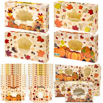 24pc Fall Cookie Boxes with Window, Autumn Maple Leaf Cookie Gift Cardboard Paper Treat Boxes for Fall Harvest, Wedding, Thanksgiving Party Supplies