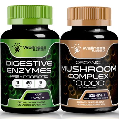 WELLNESS LABSRX Digestive Enzymes Capsules | Mushroom Capsules | Bundle