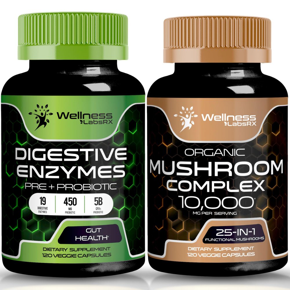 WELLNESS LABSRX Digestive Enzymes Capsules | Mushroom Capsules | Bundle