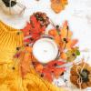 6Pcs Fall Candle Rings Wreaths, Artificial Pumpkin Maple Leaf Holder Rings, Artificial Pumpkin Maple Leaf Candle Garland with Berries Autumn Candle Wreaths for Home Table Decoration view 4