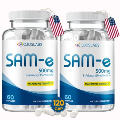 OjosLabs Sam e 500mg Methionine Supplement for Liver, Joint, Brain and Mood Support, High Absorption SAM-e (S Adenosyl Methionine), Vegan, Gluten Free,Non-GMO-USA Made, 60 Sam e Capsule (2 Pack)