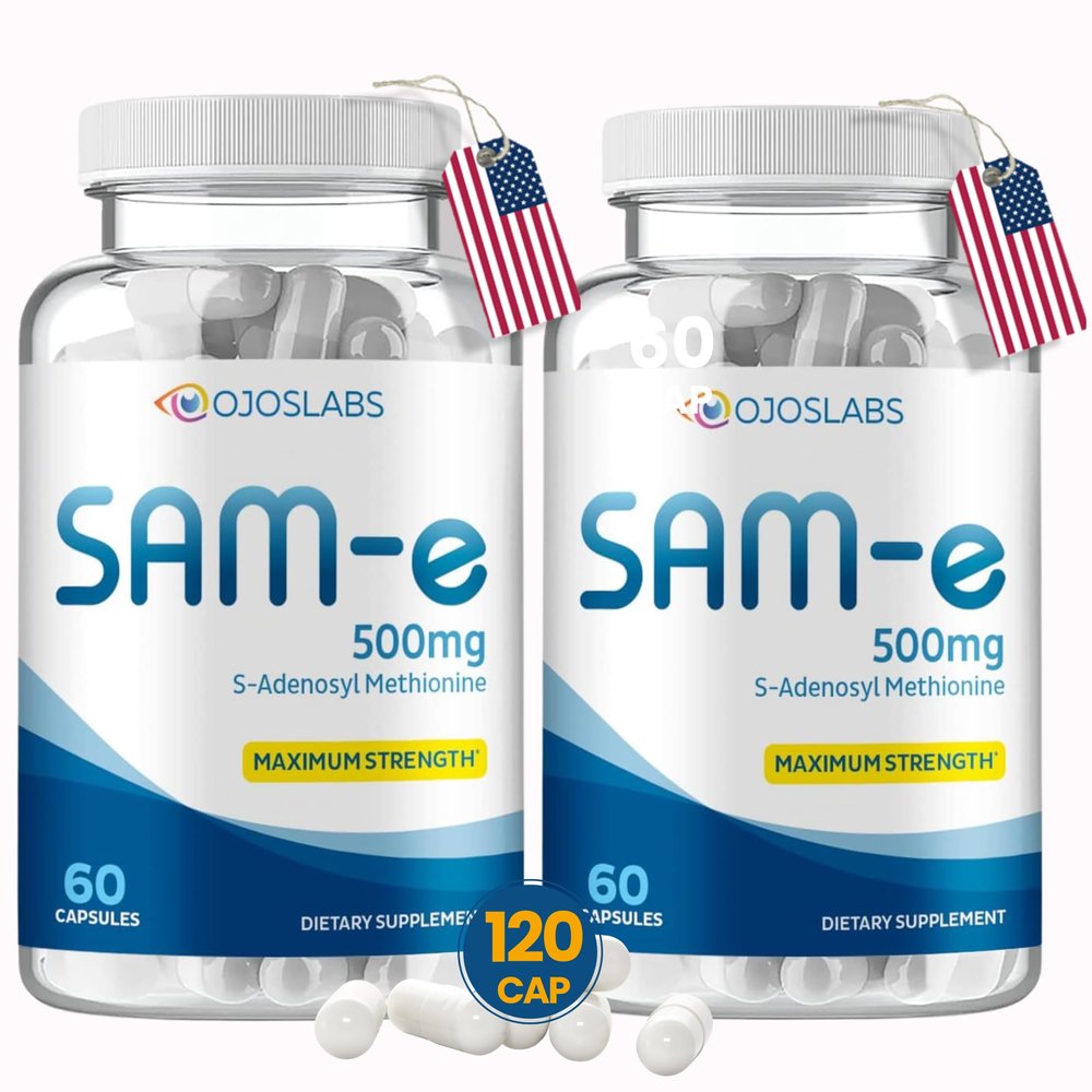OjosLabs Sam e 500mg Methionine Supplement for Liver, Joint, Brain and Mood Support, High Absorption SAM-e (S Adenosyl Methionine), Vegan, Gluten Free,Non-GMO-USA Made, 60 Sam e Capsule (2 Pack)