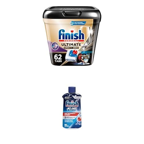 FINISH Ultimate Plus Infinity Shine Dishwasher Pods, 62 Count + Finish Jet-Dry Rinse Aid, Dishwasher Rinse Agent & Drying Agent, 8.45 Fl Oz