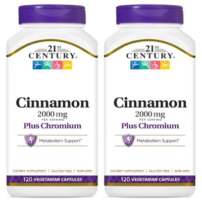 21st Century Cinnamon 2000 mg Per Serving Plus Chromium Vegetarian Capsules 120 Count - Pack of 2
